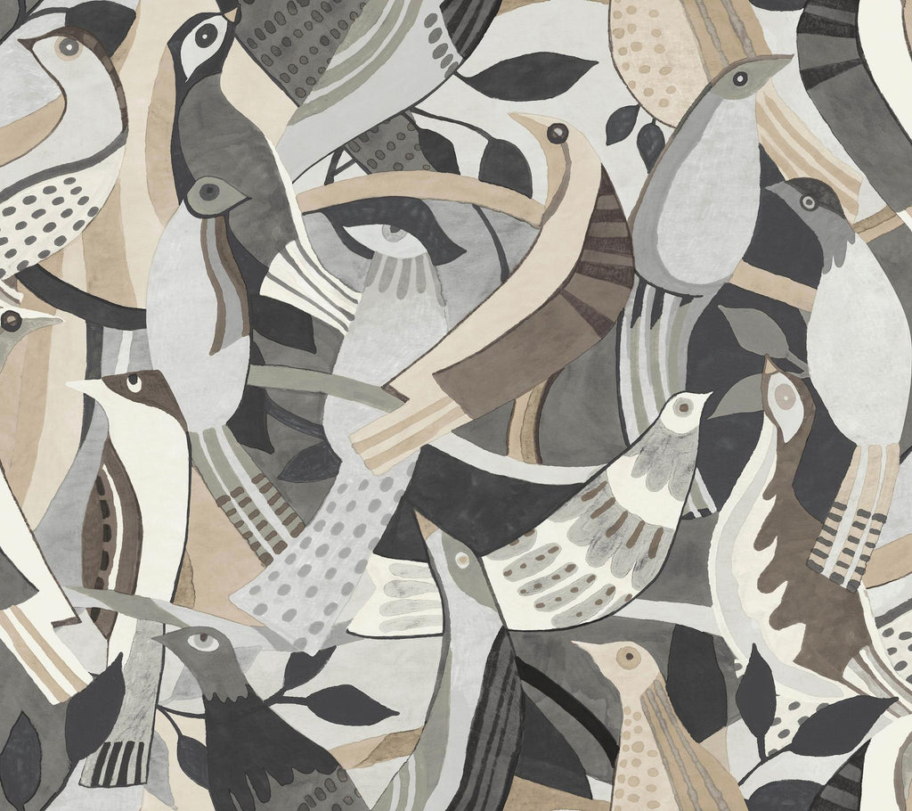 York Neutral Fauvist Flock Grey Wallpaper