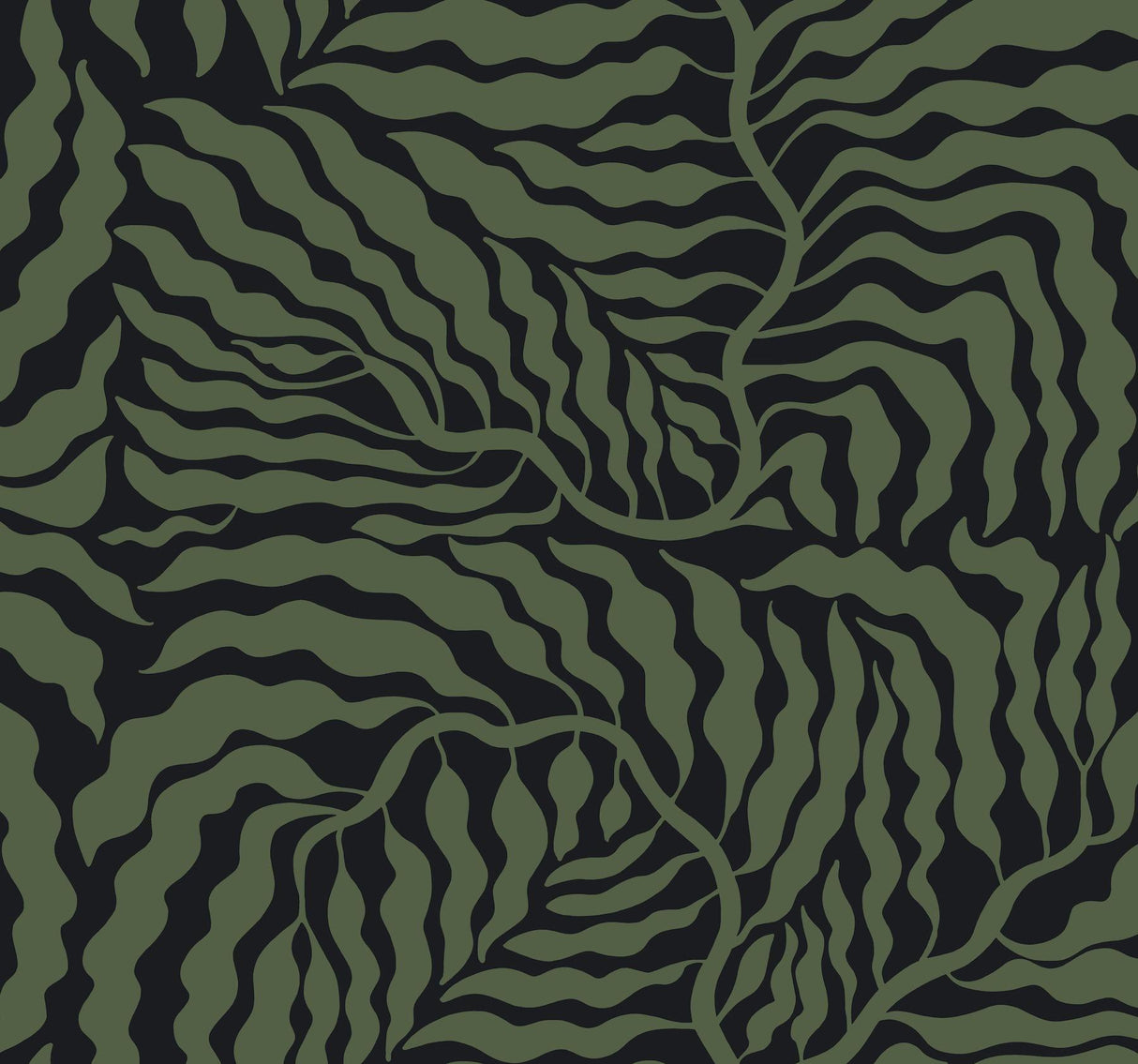 York Black & Green Fern Fronds Green Wallpaper