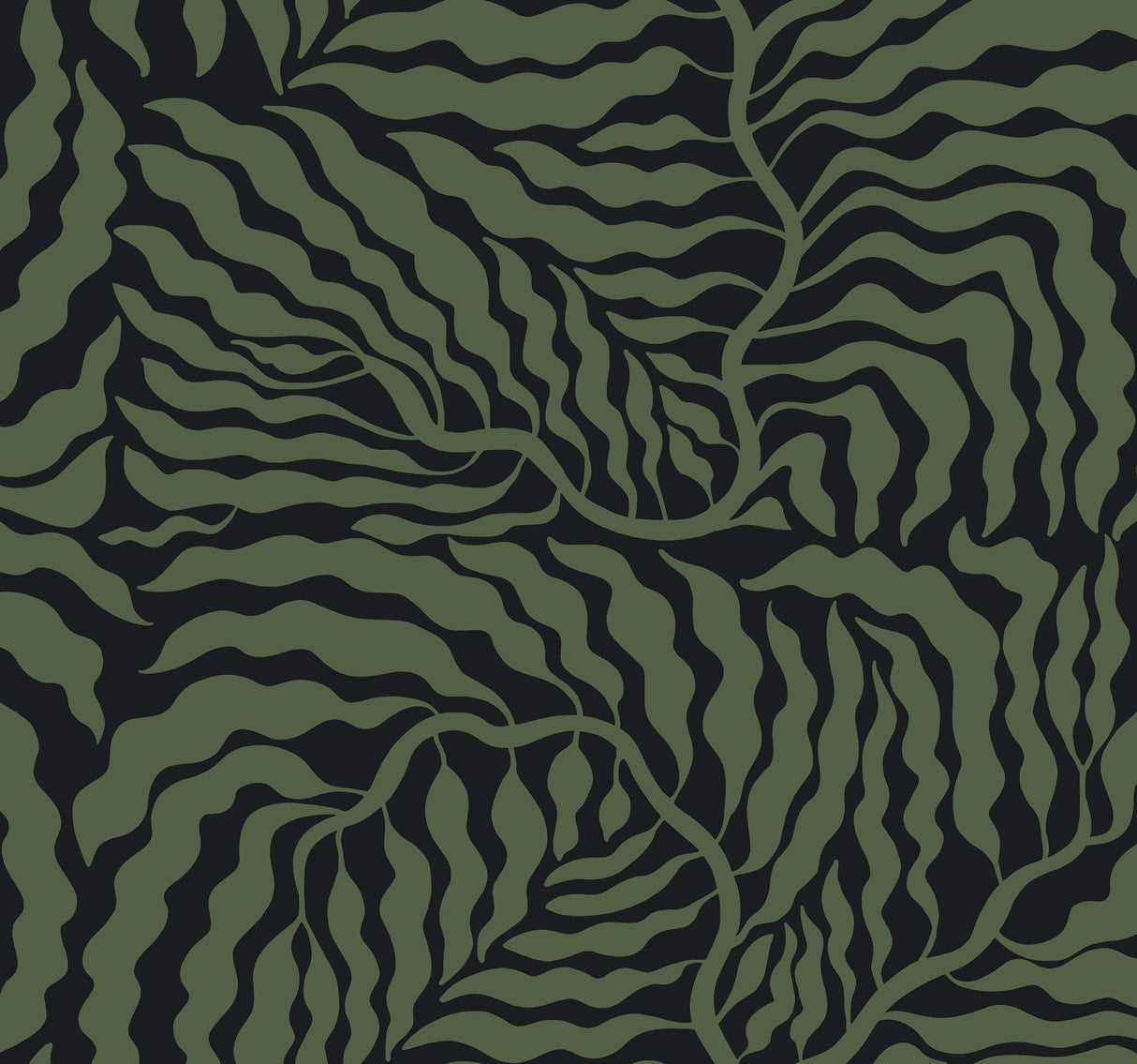 York Black & Green Fern Fronds Green Wallpaper