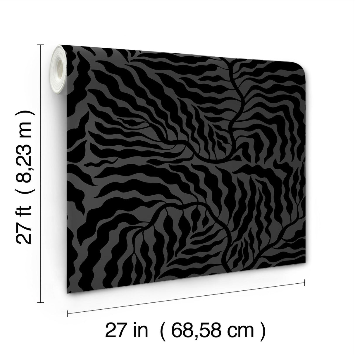 York Black Fern Fronds Black Wallpaper