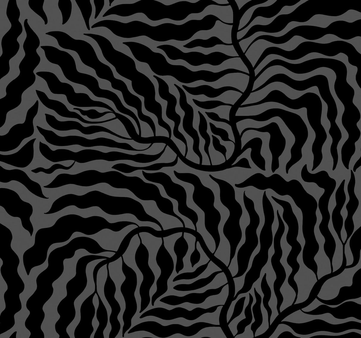 York Black Fern Fronds Black Wallpaper