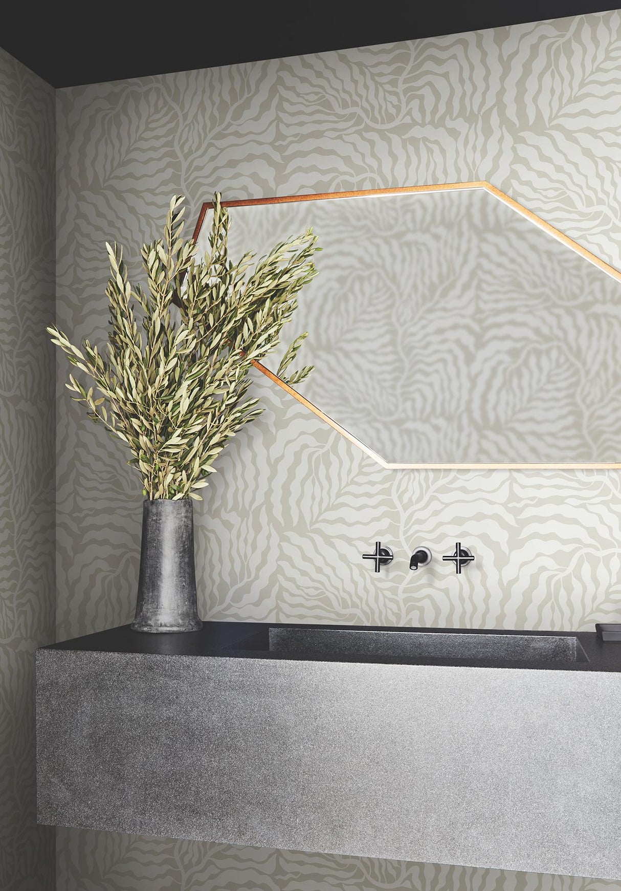 York Taupe & White Fern Fronds Beige Wallpaper