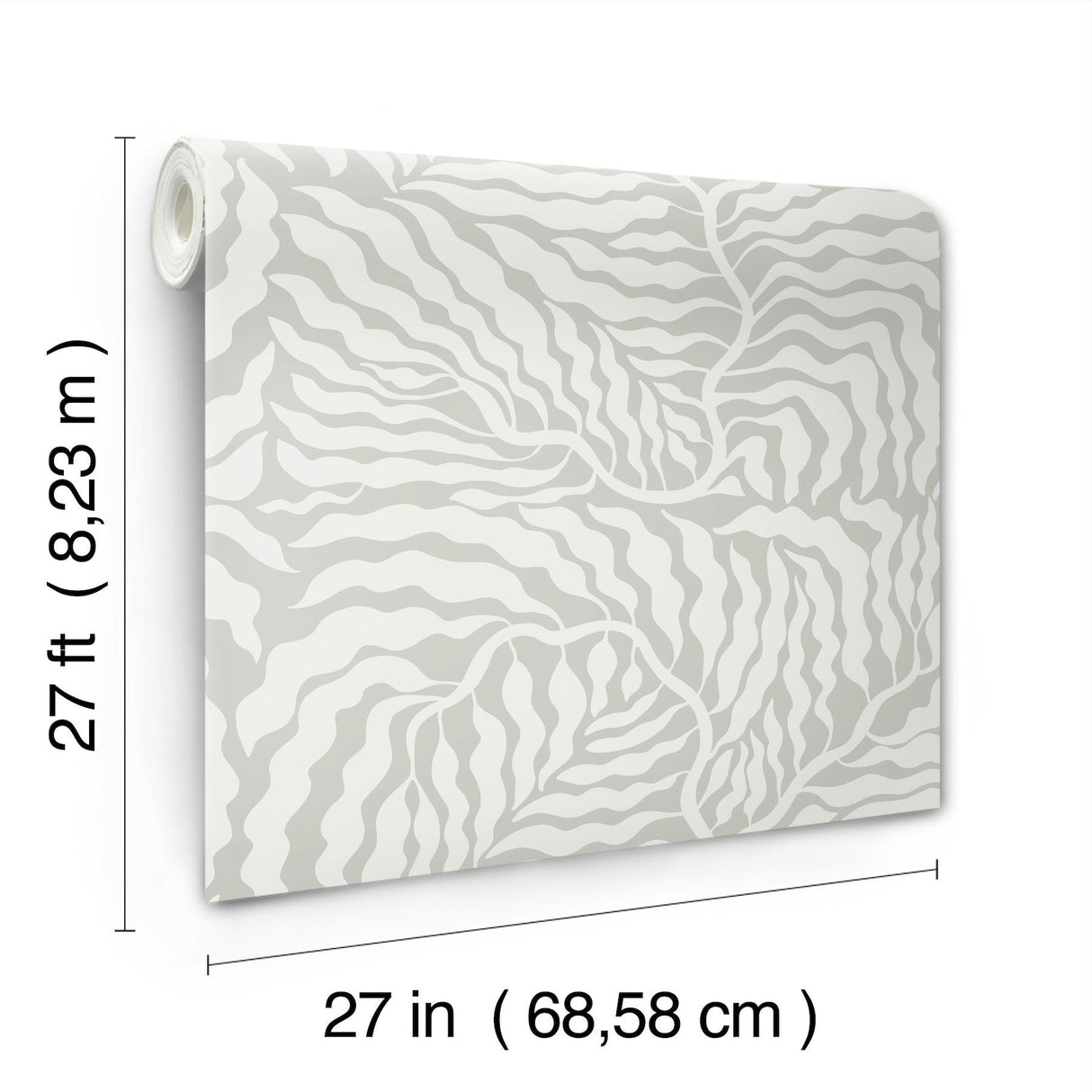 York Grey & White Fern Fronds Grey Wallpaper