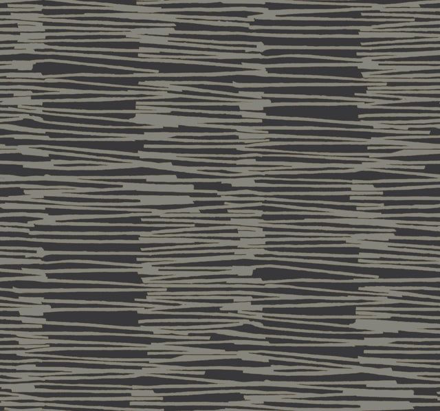 York Black & Gold Water Reed Thatch Black Wallpaper