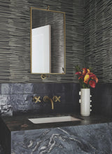 York Black & Gold Water Reed Thatch Black Wallpaper
