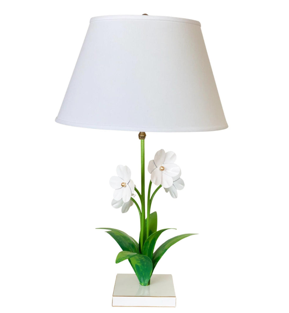 Dana Gibson Tole Flower Lamp In White