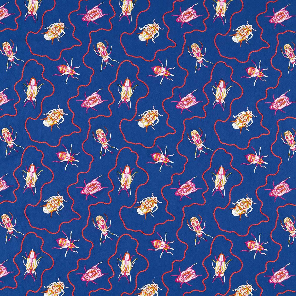 Harlequin Jewel Beetles Lapis Fabric