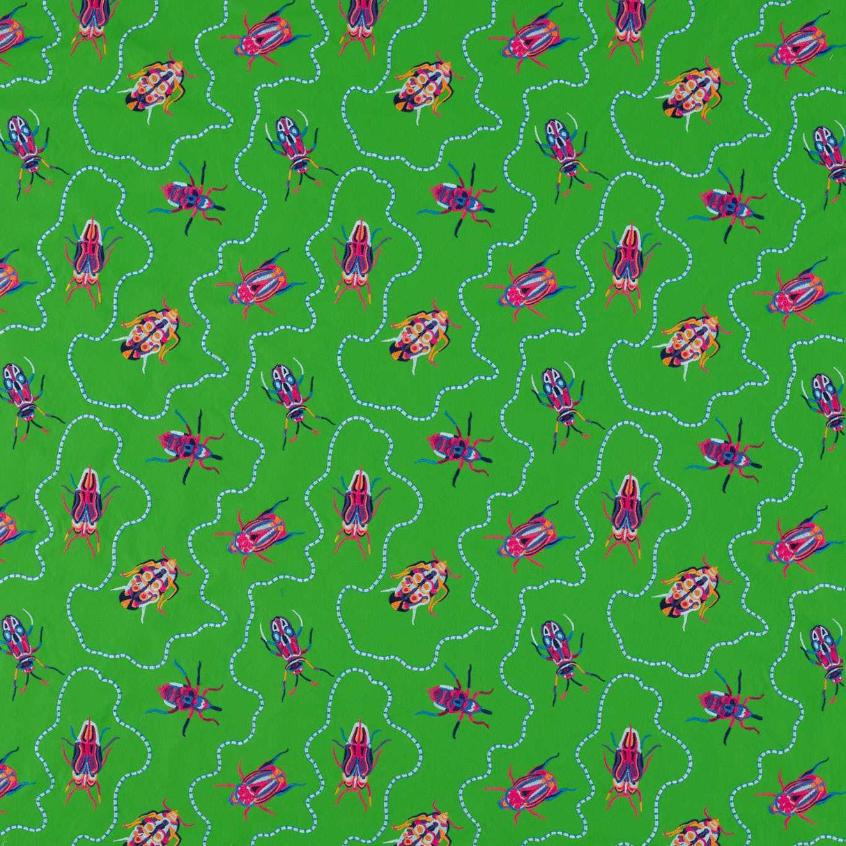 Harlequin Jewel Beetles Emerald Fabric