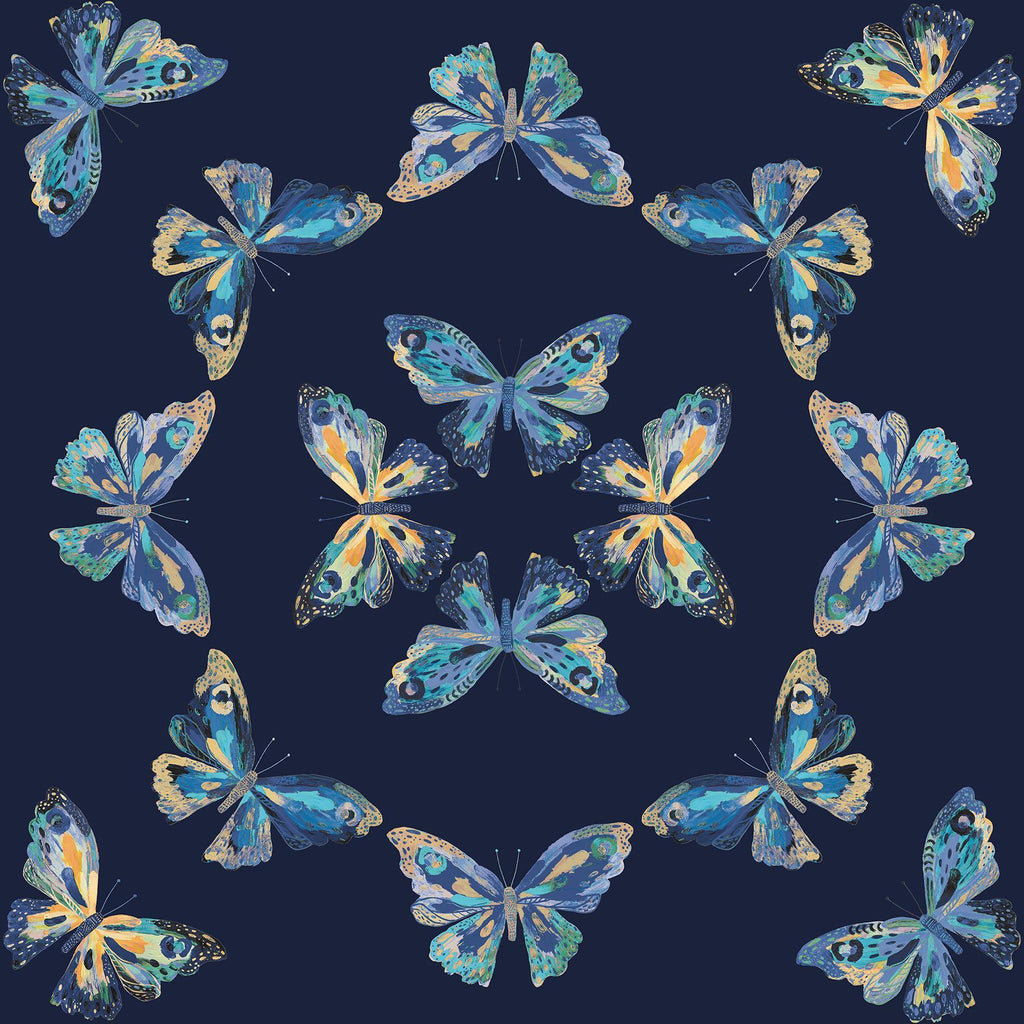 RoomMates Blue Papillon Peel & Stick Blue Wallpaper