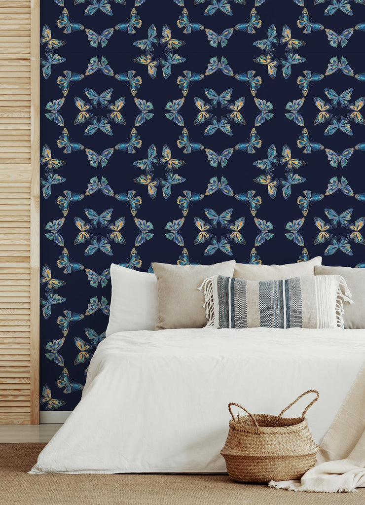 RoomMates Blue Papillon Peel & Stick Blue Wallpaper