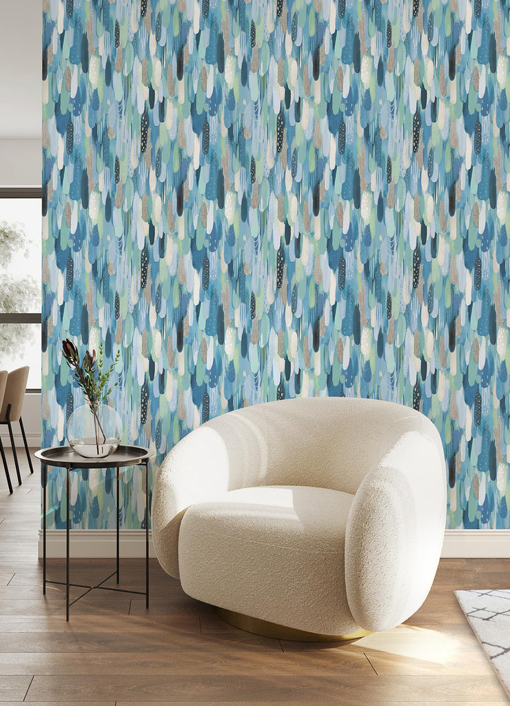RoomMates Blue & Green Brushstroke Peel & Stick Blue Wallpaper