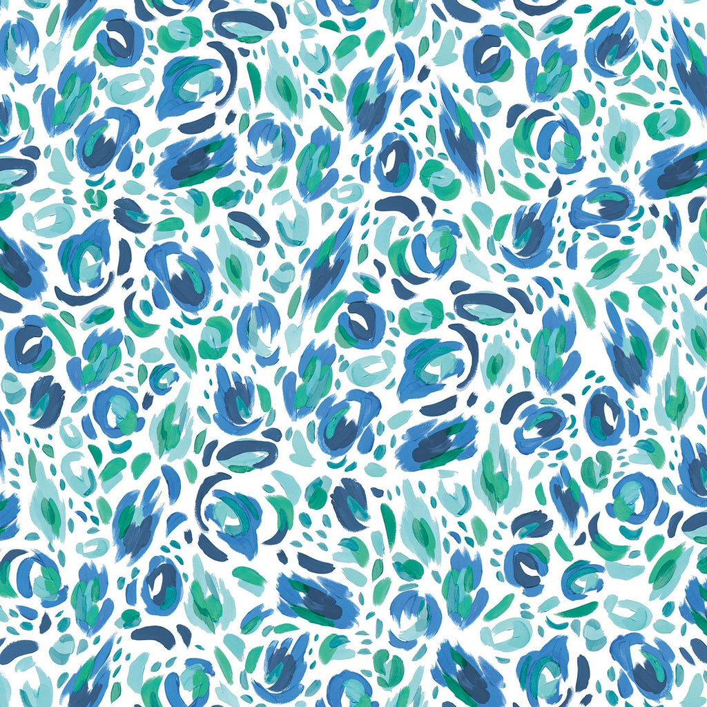 RoomMates Blue & Green Brushstroke Leopard Peel & Stick Blue Wallpaper