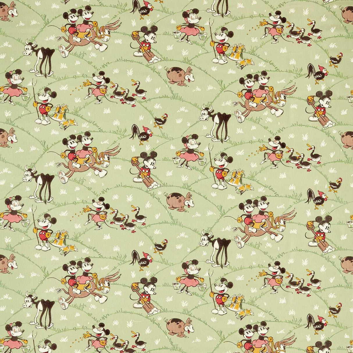 Sanderson Mickey At the Farm Macaron Green Fabric