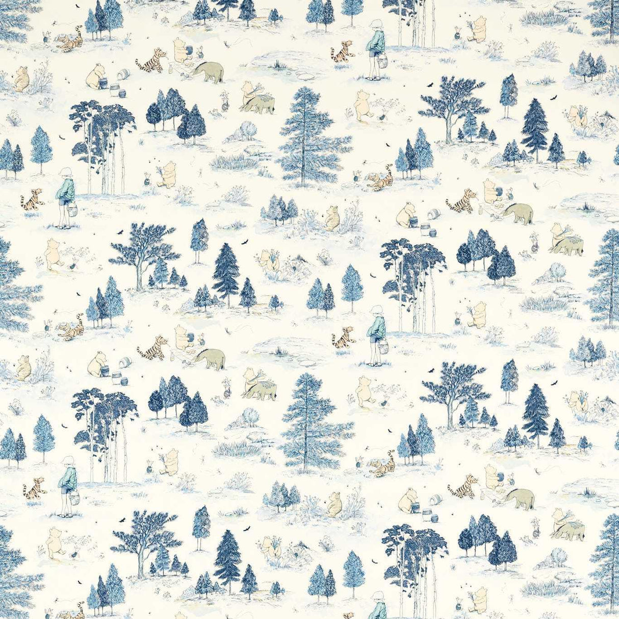 Sanderson Winnie the Pooh Bonbon Blue Fabric