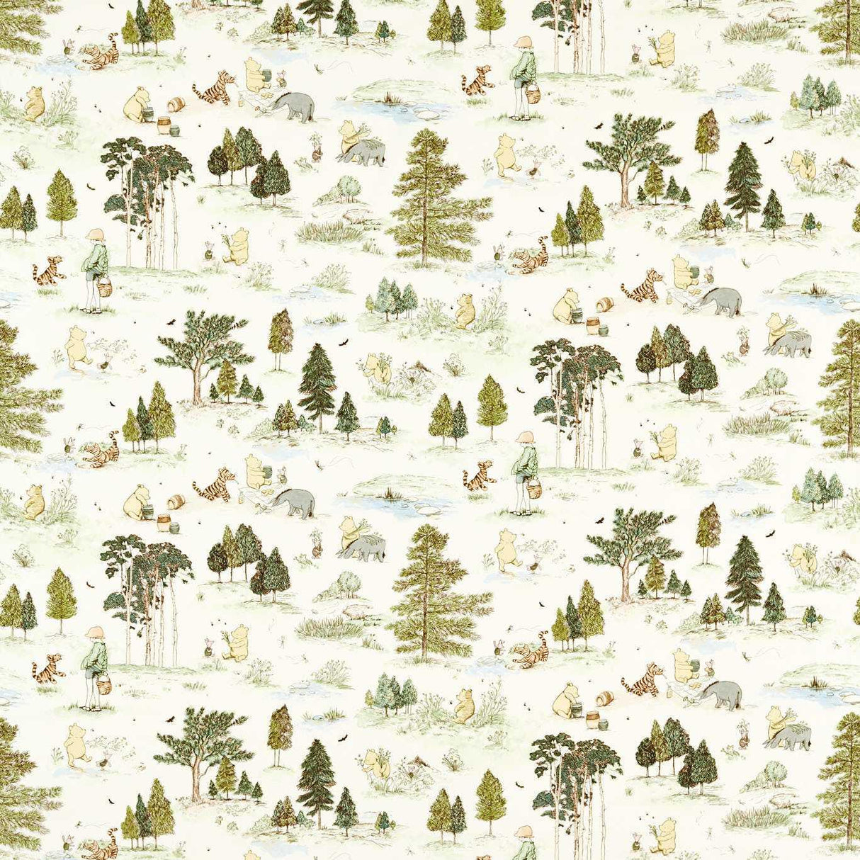 Sanderson Winnie the Pooh Macaron Green Fabric