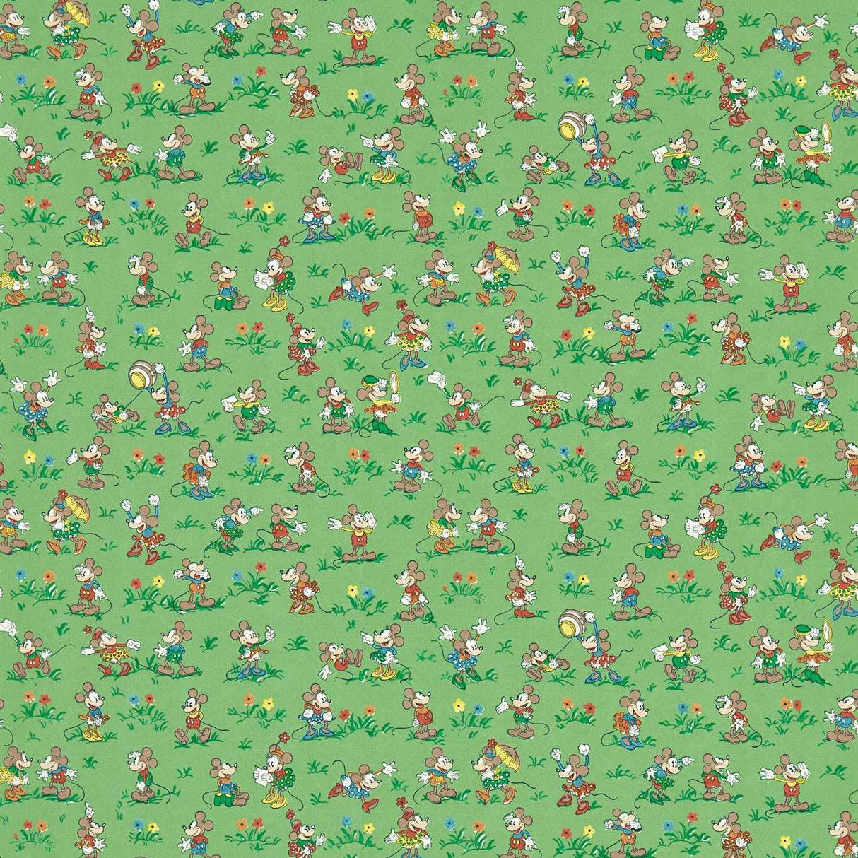 Sanderson Mickey & Minnie Gumball Green Wallpaper