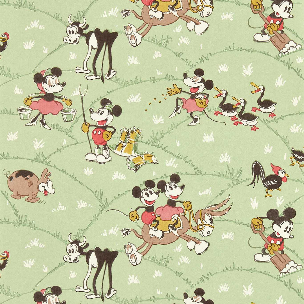 Sanderson Mickey At the Farm Macaron Green Wallpaper