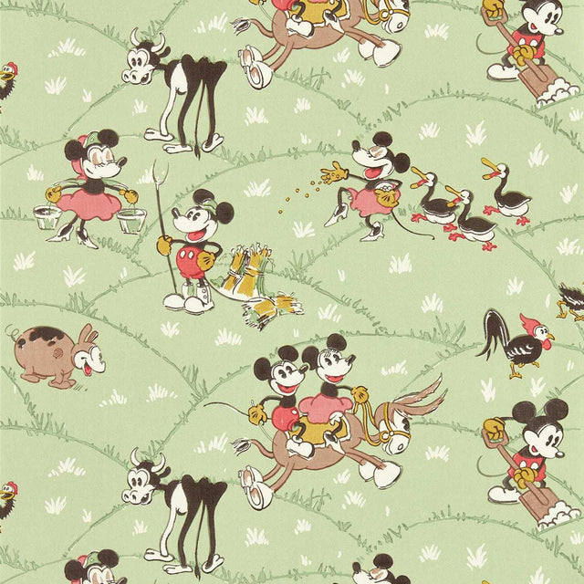 Sanderson Mickey At the Farm Macaron Green Wallpaper