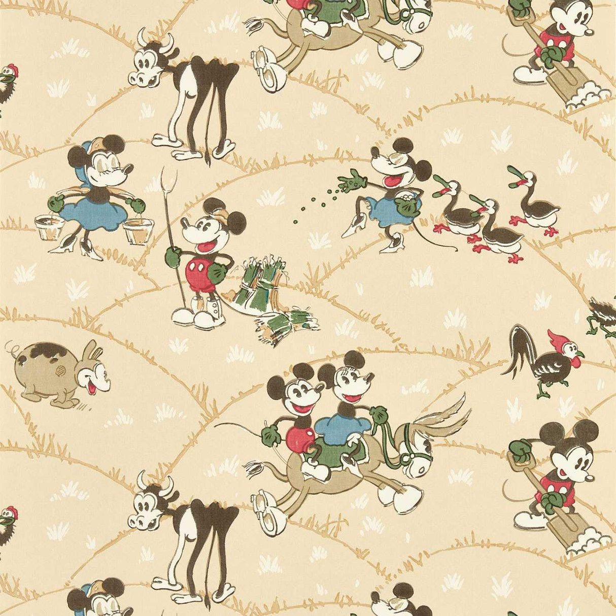 Sanderson Mickey At the Farm Butterscotch Wallpaper