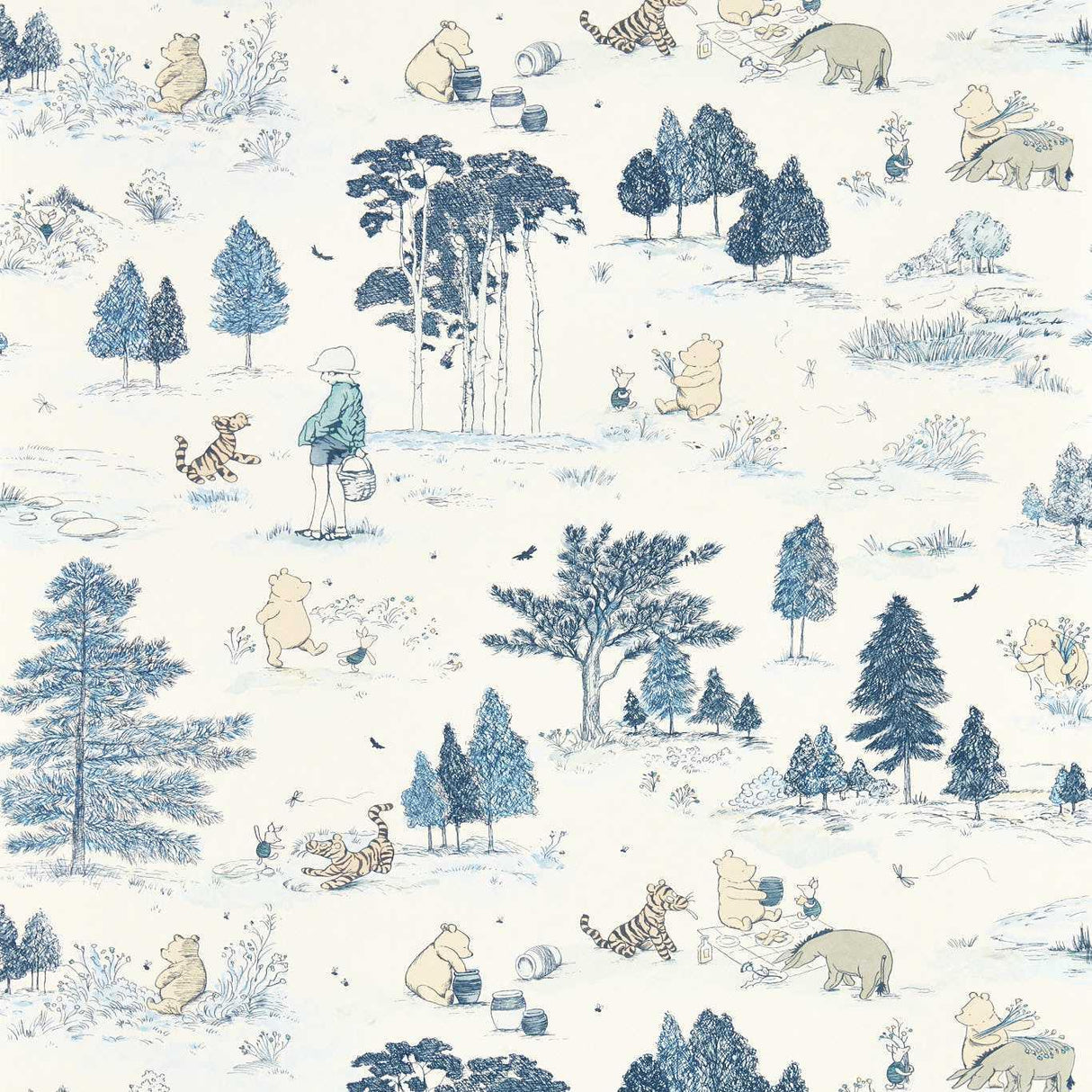 Sanderson Winnie the Pooh Bonbon Blue Wallpaper