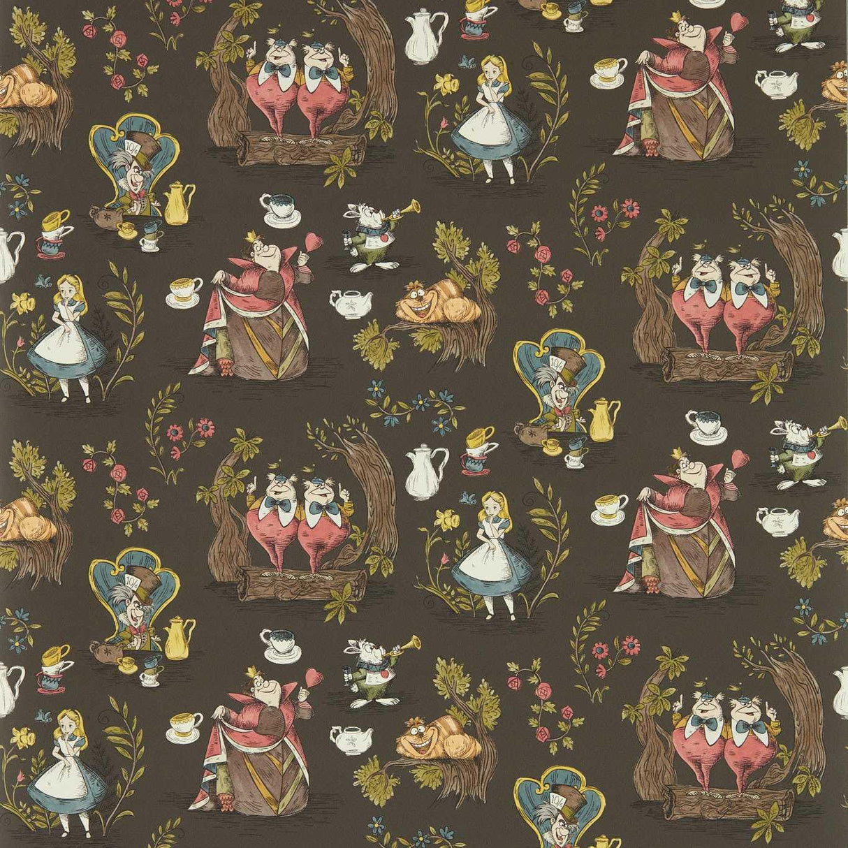 Sanderson Alice in Wonderland Chocolate Wallpaper