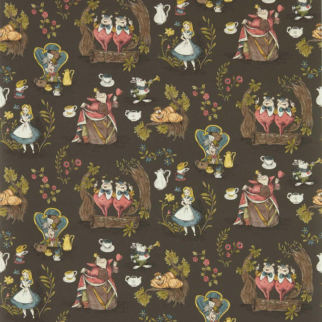 Sanderson Alice in Wonderland Chocolate Wallpaper