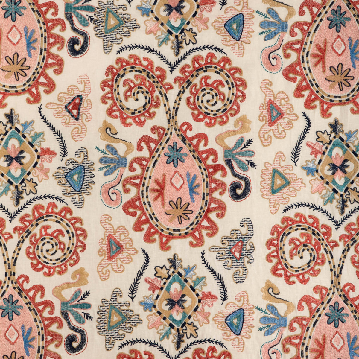 Brunschwig & Fils LAVALI EMB CORAL/SKY Drapery Fabric