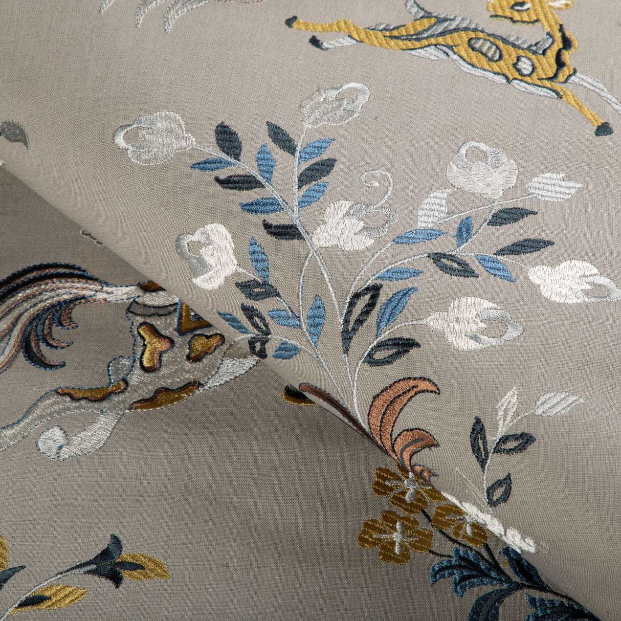 Brunschwig & Fils NAYAN EMB STONE/BLUE Fabric