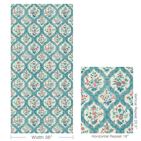 Brunschwig & Fils VENTOUX TEAL/ROSE Wallpaper