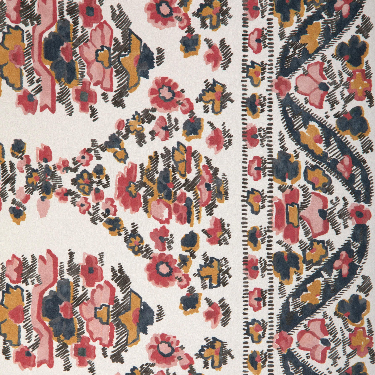 Brunschwig & Fils VISAN TEAL/ROSE Wallpaper