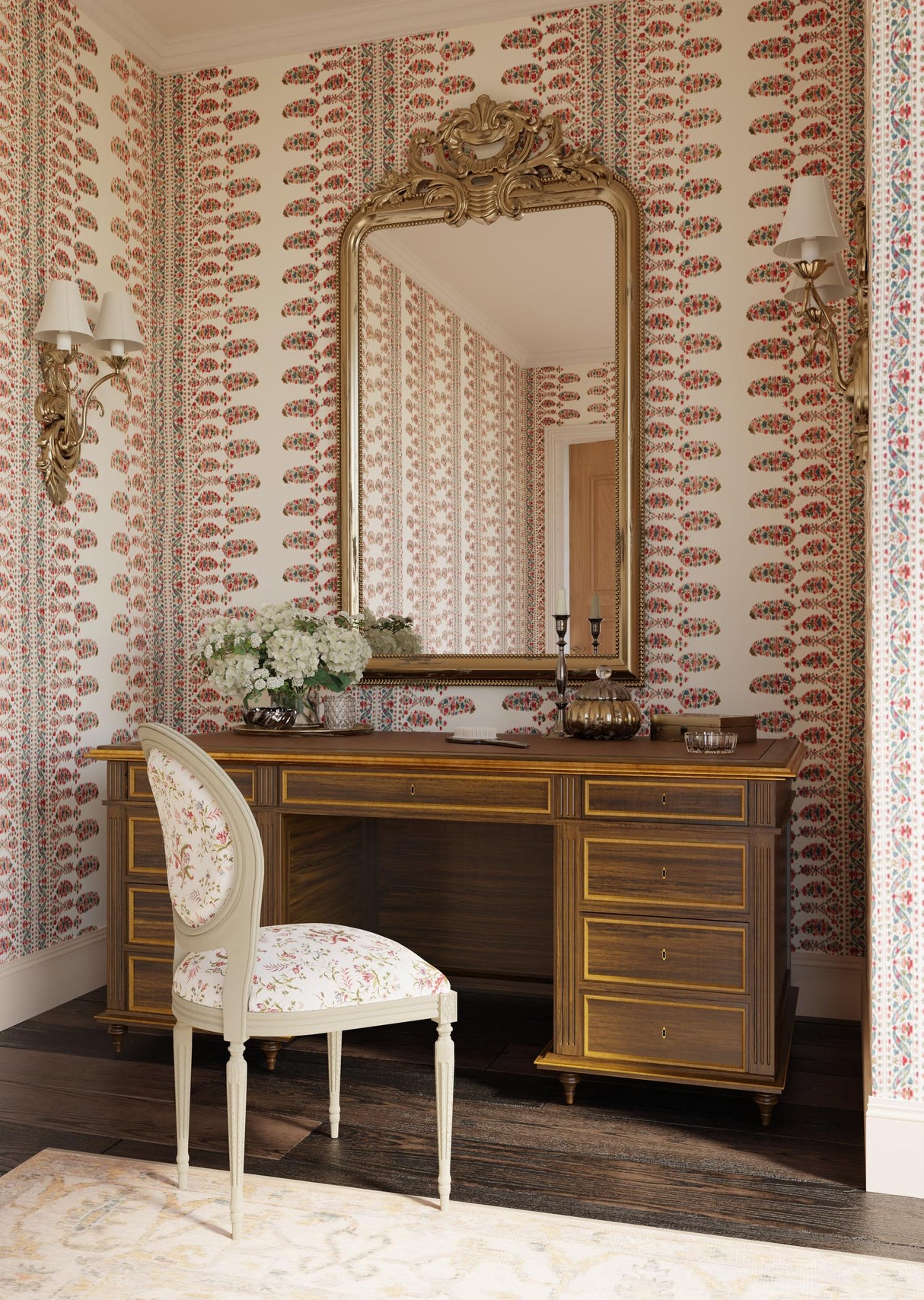 Brunschwig & Fils VISAN TEAL/ROSE Wallpaper