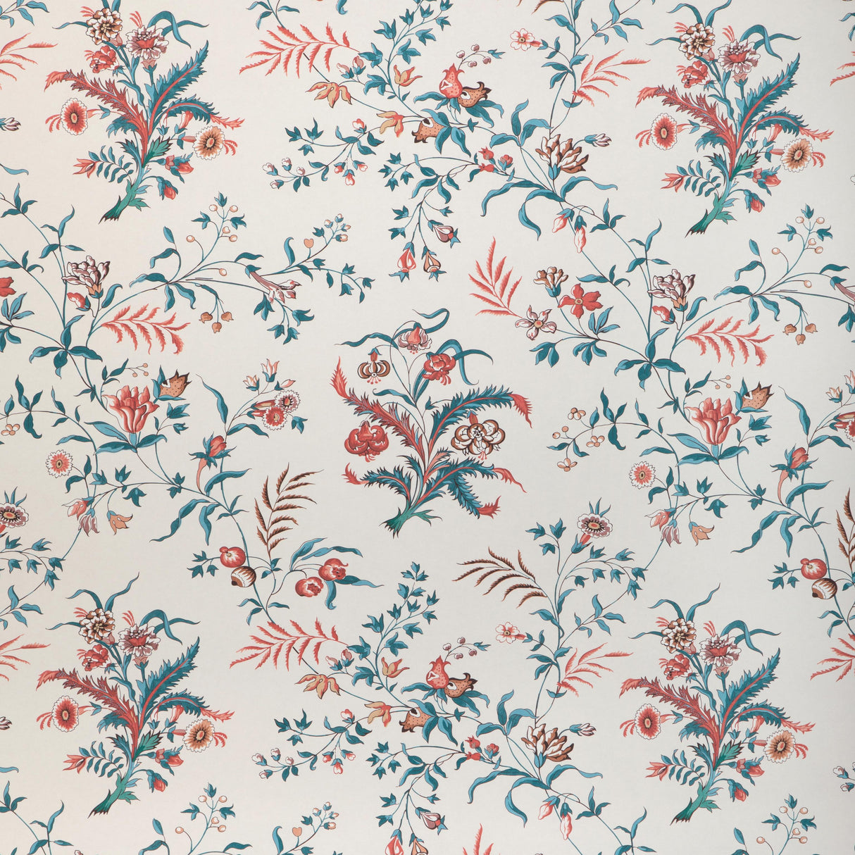 Brunschwig & Fils CHANCAY TEAL/ROSE Wallpaper