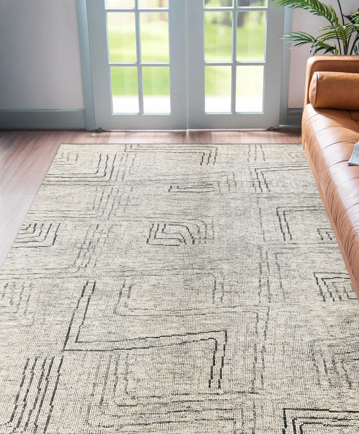 Exquisite Rugs Aldridge Hand-knotted Wool/Bamboo Silk 3807 Ivory/Gray/Beige 9' x 6' Area Rug