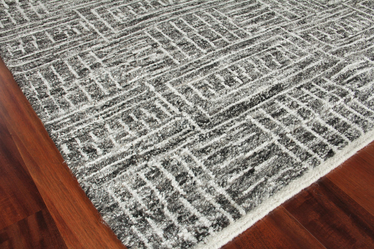 Exquisite Rugs Aldridge Hand-knotted Wool/Bamboo Silk 3810 Charcoal/Ivory 8' x 10' Area Rug