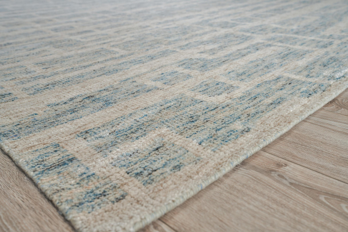 Exquisite Rugs Aldridge Hand-knotted Wool/Bamboo Silk 4481 Light Blue/Ivory 8' x 10' Area Rug