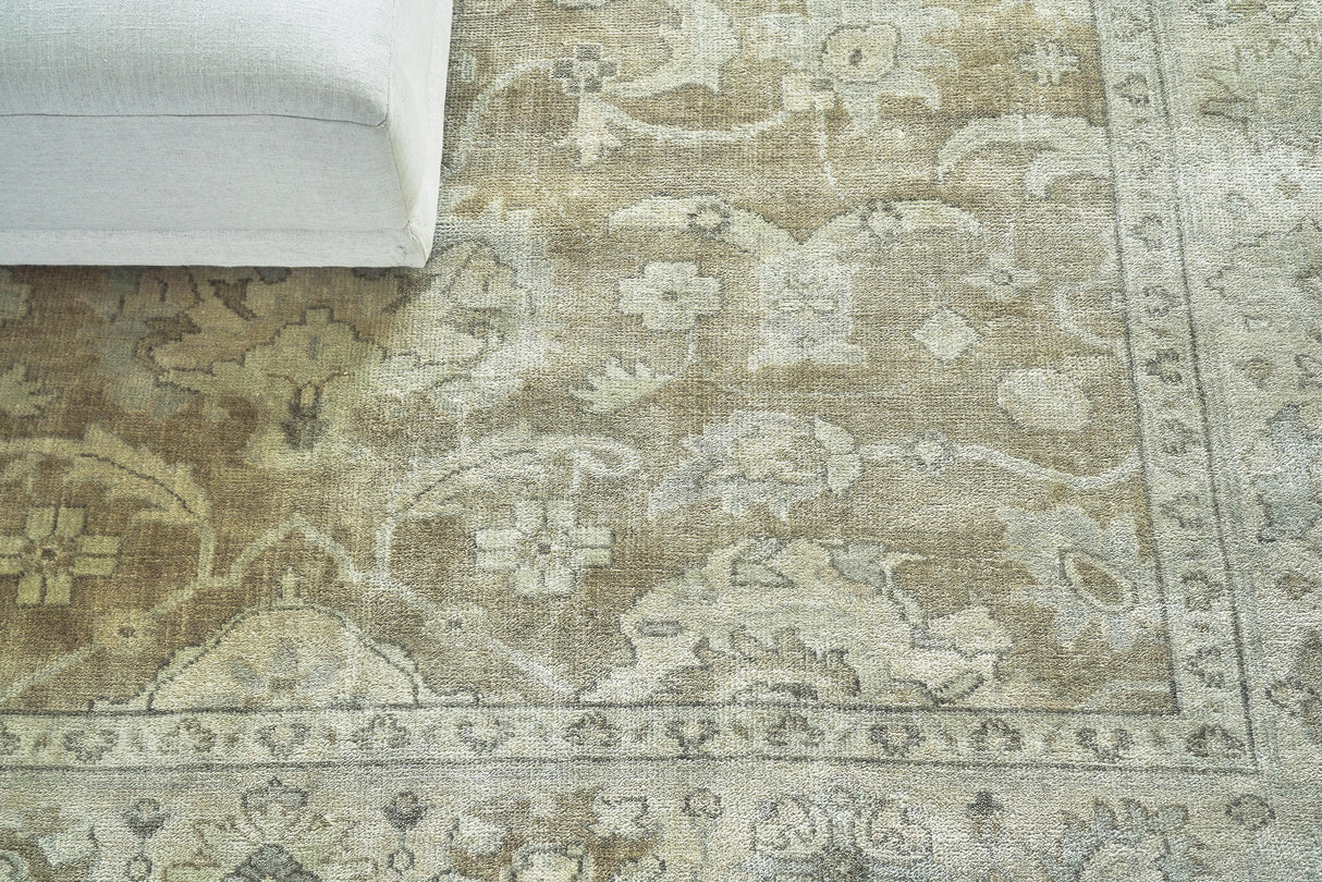 Exquisite Rugs Antique Weave Oushak Hand-knotted New Zealand Wool 2001 Gray/Brown 12' x 15' Area Rug