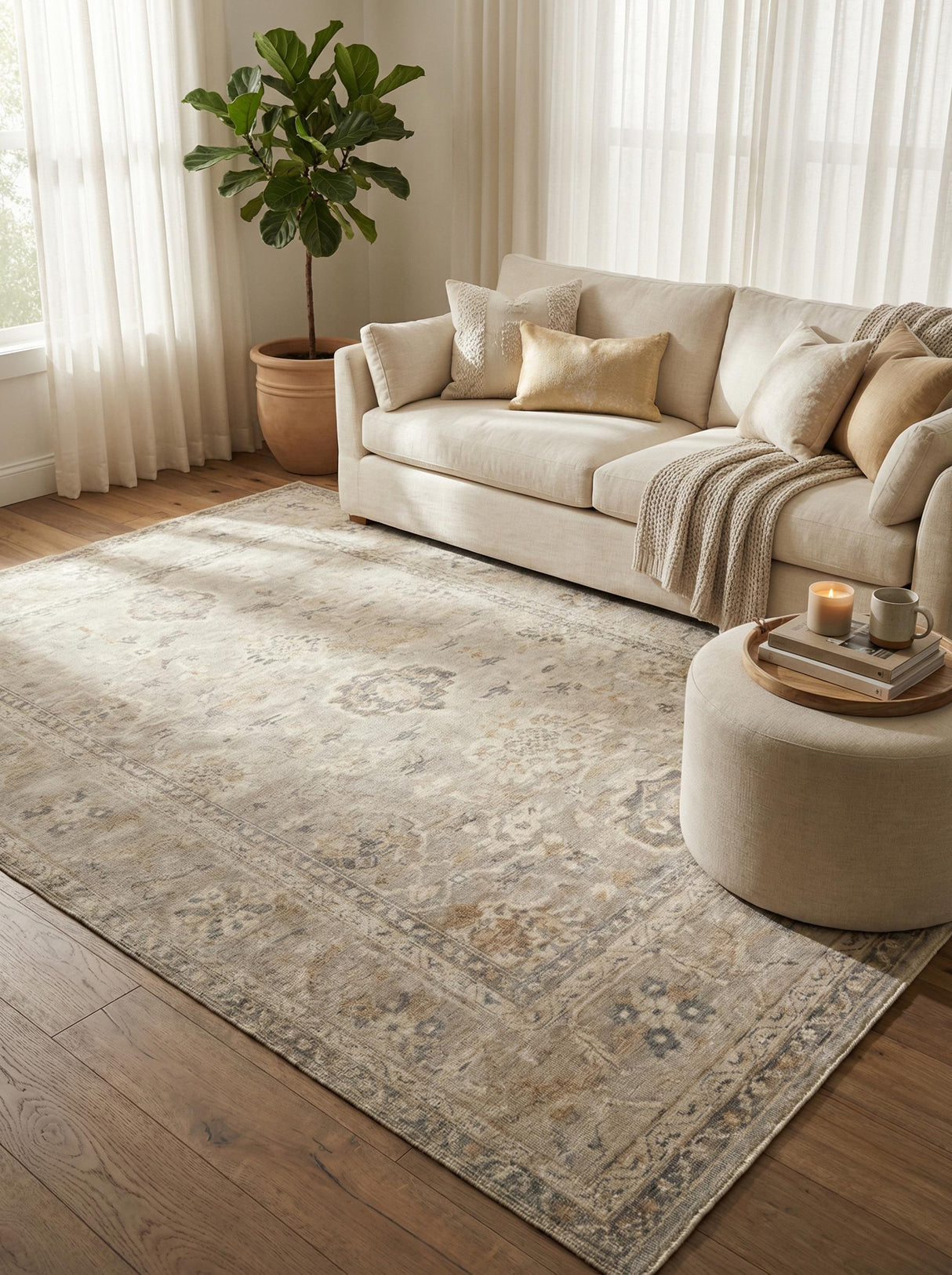 Exquisite Rugs Antique Weave Oushak Hand-knotted New Zealand Wool 3420 Ivory/Brown 9' x 6' Area Rug