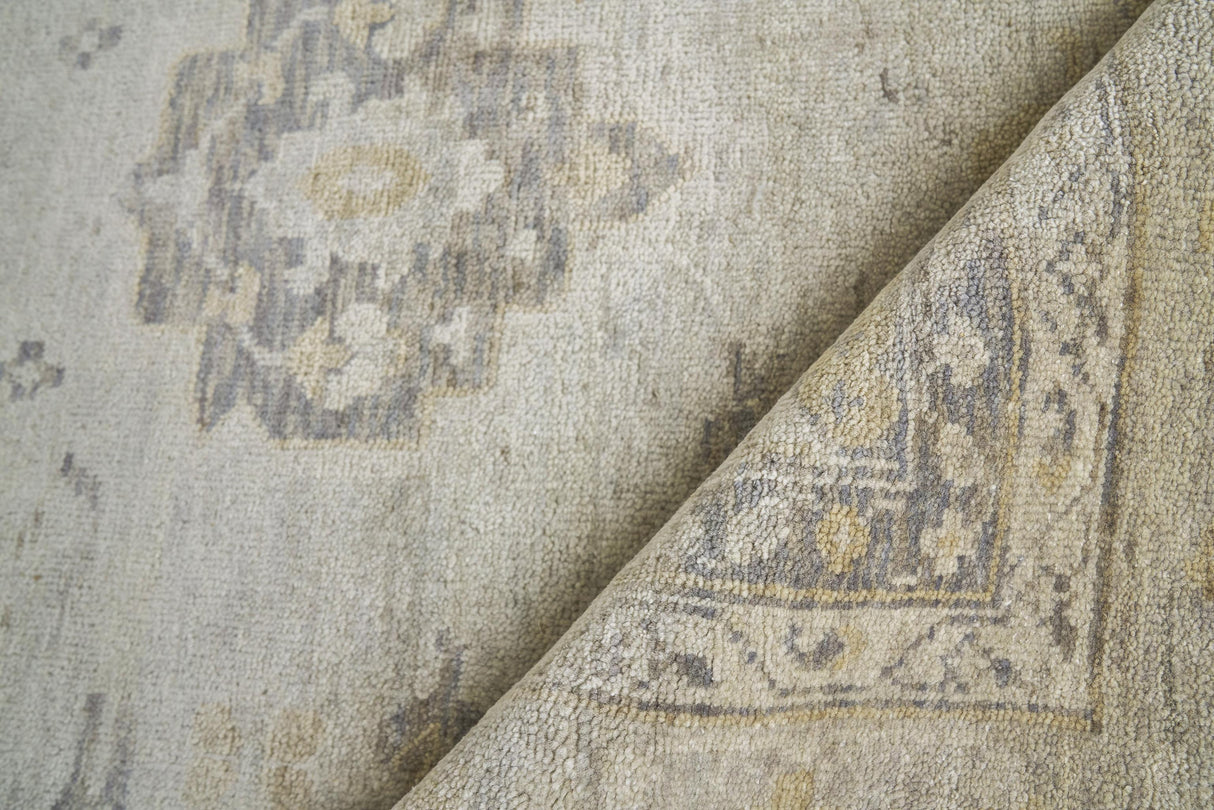 Exquisite Rugs Antique Weave Oushak Hand-knotted New Zealand Wool 3420 Ivory/Brown 9' x 6' Area Rug