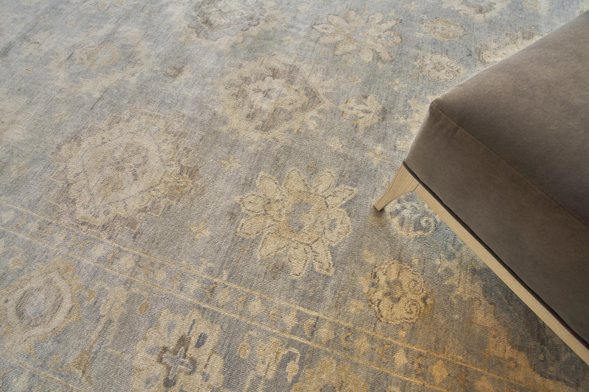 Exquisite Rugs Antique Weave Oushak Hand-knotted New Zealand Wool 3421 Light Blue 14' x 18' Area Rug