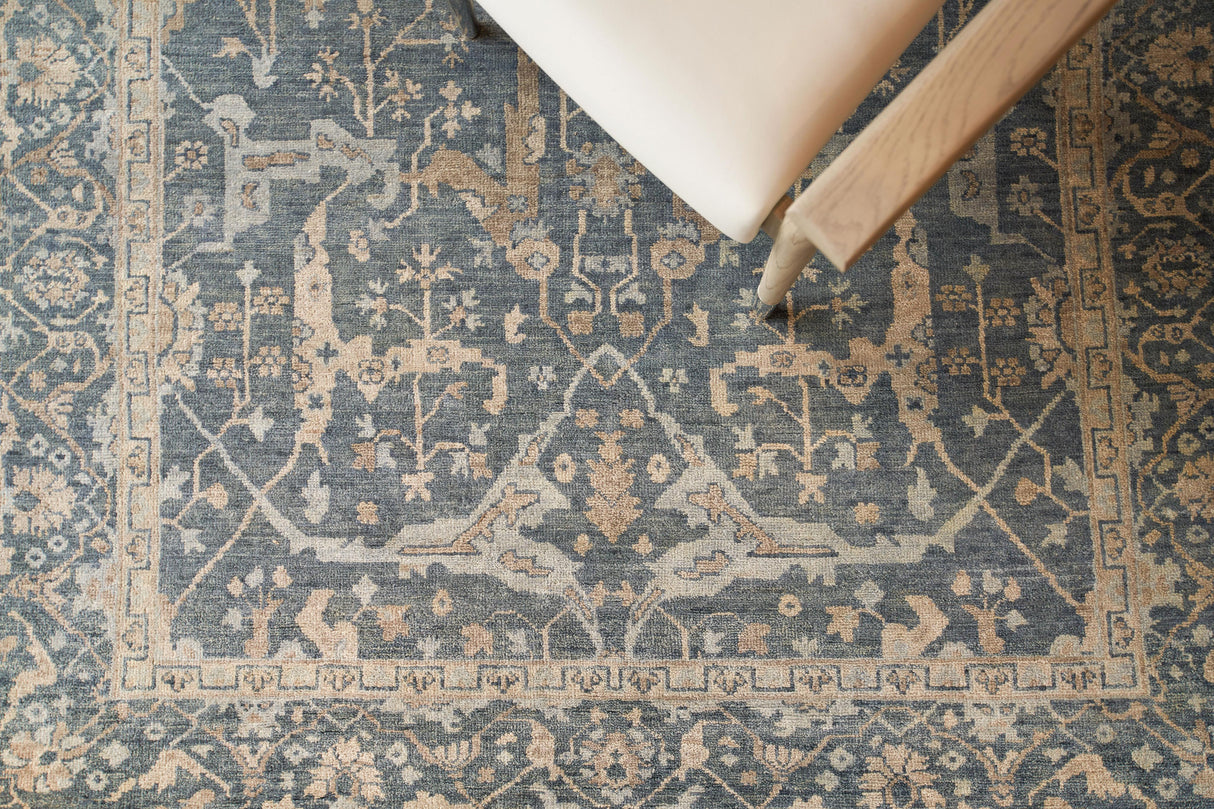 Exquisite Rugs Antique Weave Oushak Hand-knotted New Zealand Wool 3422 Blue 14' x 18' Area Rug