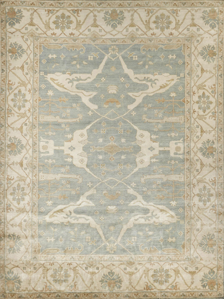 Exquisite Rugs Antique Weave Oushak Hand-knotted New Zealand Wool 9214 Blue/Ivory 10' x 14' Area Rug