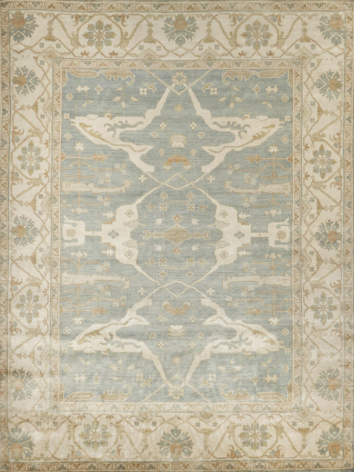 Exquisite Antique Weave Oushak Hand-knotted New Zealand Wool Blue/Ivory Area Rug 12.0'X15.0' Rug