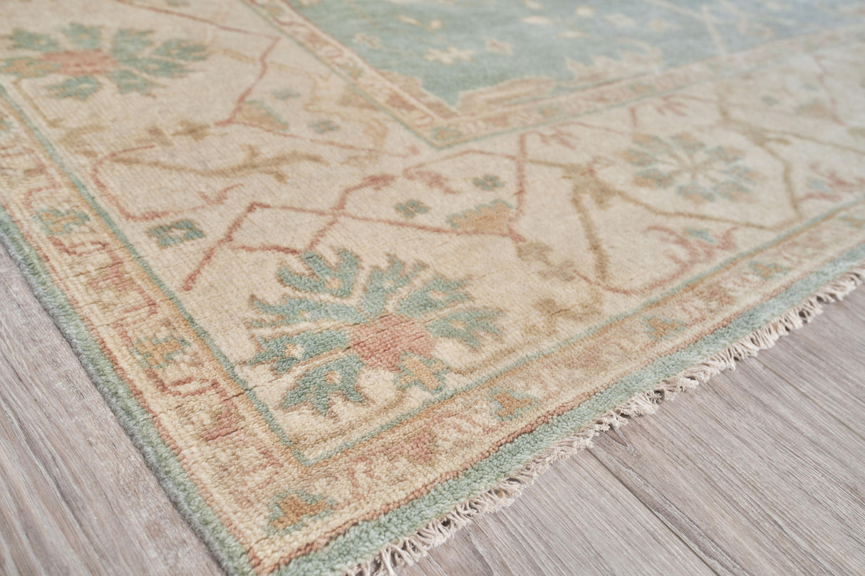 Exquisite Rugs Antique Weave Oushak Hand-knotted New Zealand Wool 9214 Blue/Ivory 12' x 15' Area Rug