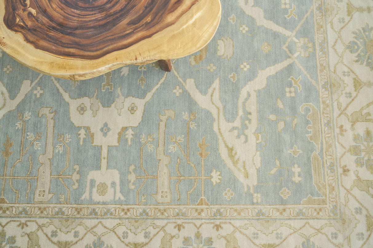 Exquisite Rugs Antique Weave Oushak Hand-knotted New Zealand Wool 9214 Blue/Ivory 12' x 15' Area Rug