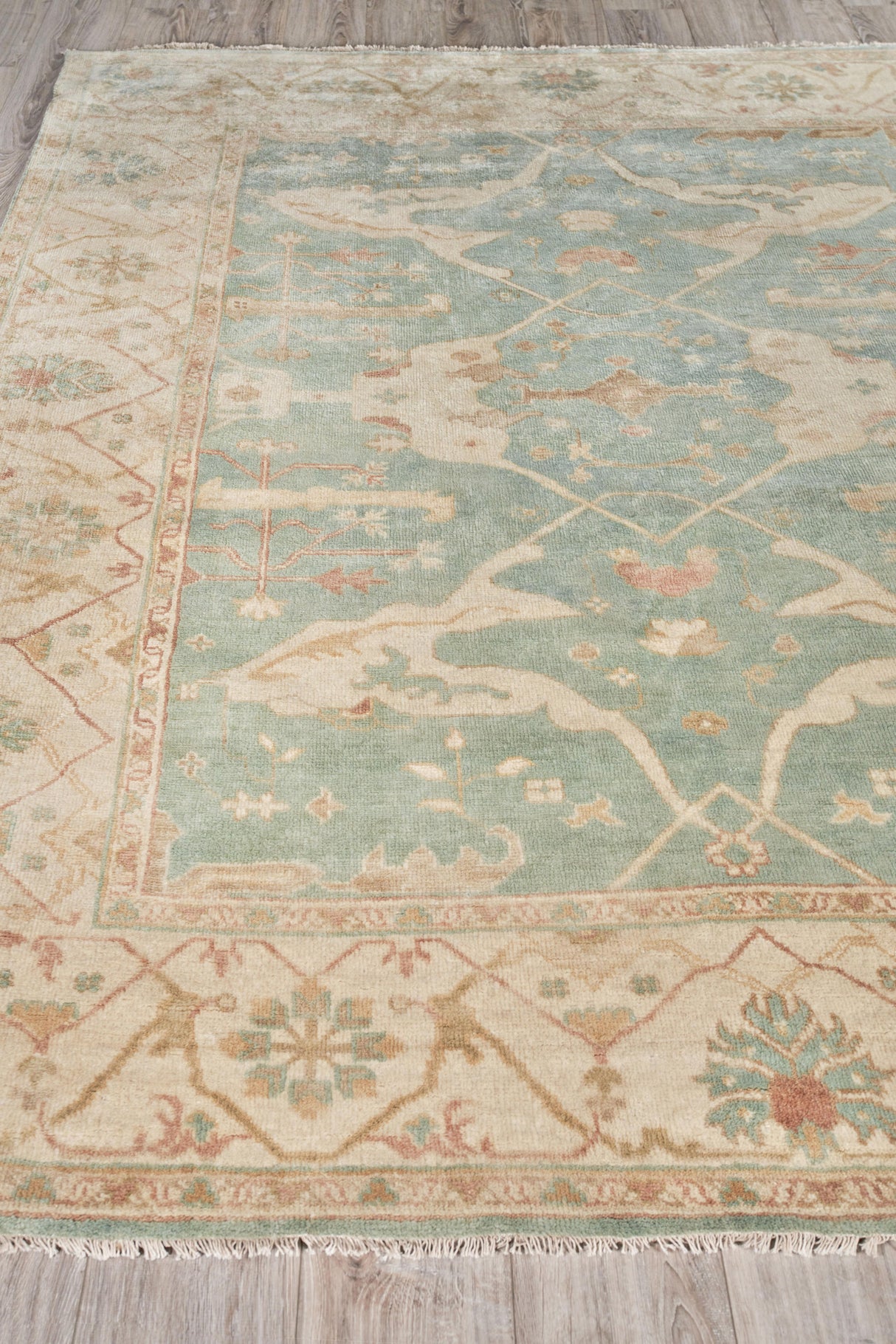 Exquisite Rugs Antique Weave Oushak Hand-knotted New Zealand Wool 9214 Blue/Ivory 6' x 9' Area Rug