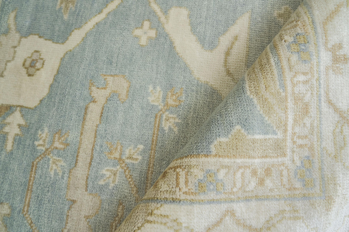 Exquisite Rugs Antique Weave Oushak Hand-knotted New Zealand Wool 9214 Blue/Ivory 8' x 10' Area Rug