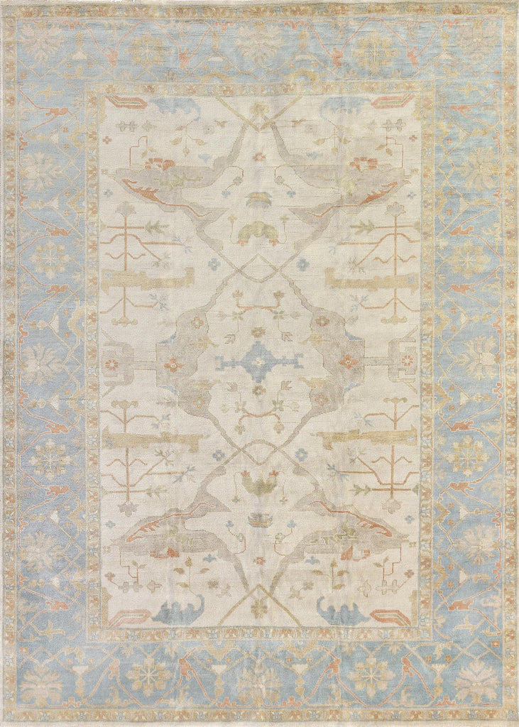 Exquisite Rugs Antique Weave Oushak Hand-knotted New Zealand Wool 9329 Blue/Ivory 10' x 14' Area Rug