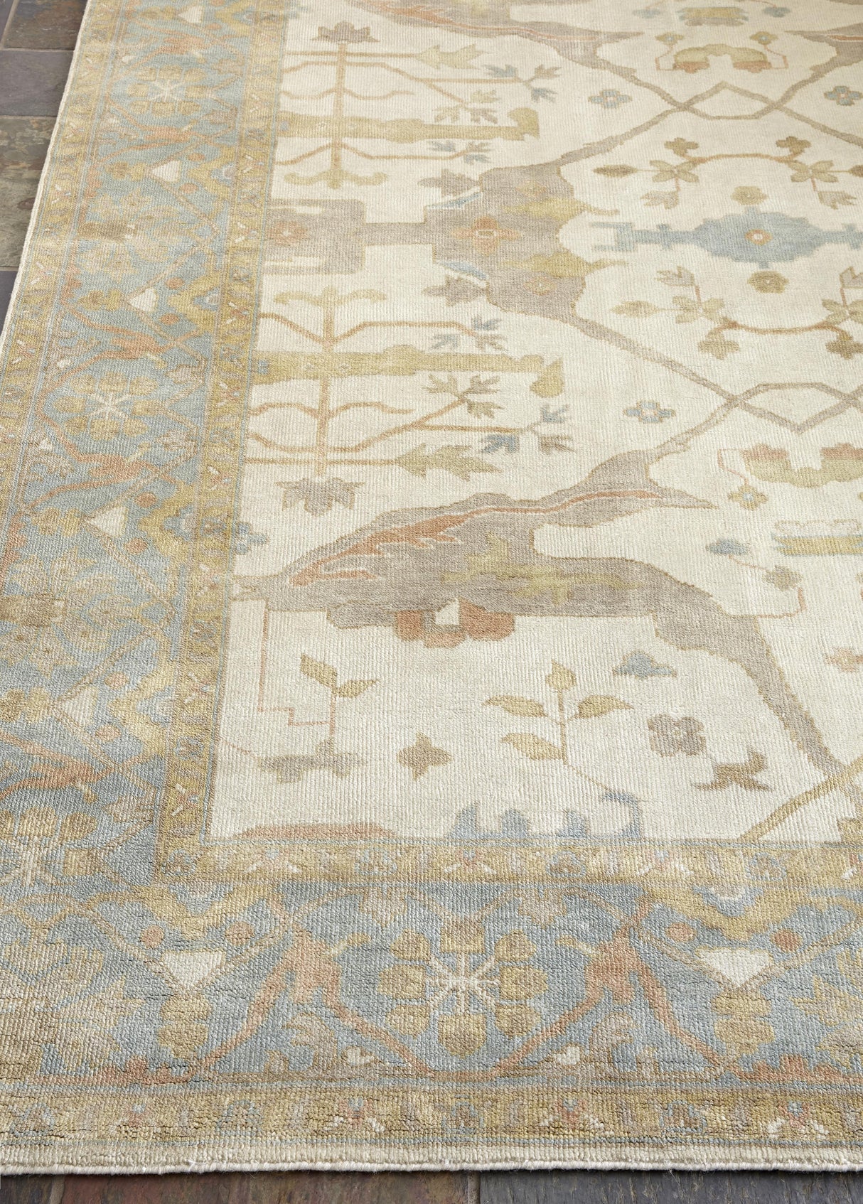 Exquisite Rugs Antique Weave Oushak Hand-knotted New Zealand Wool 9329 Blue/Ivory 18' x 14' Area Rug