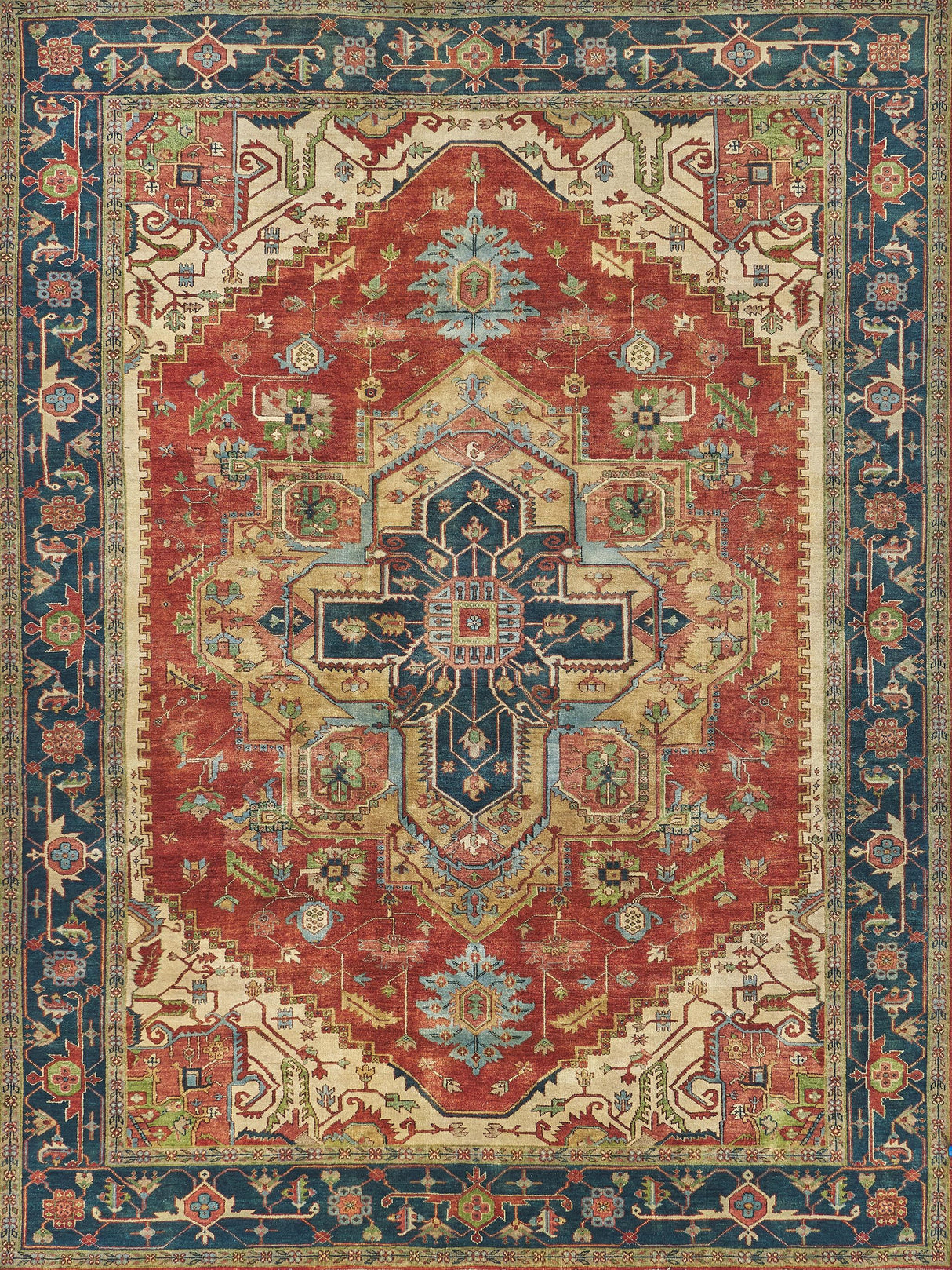 Exquisite Antique Weave Serapi Hand-knotted New Zealand Wool Red/Navy Area Rug 10.0'X14.0' Rug