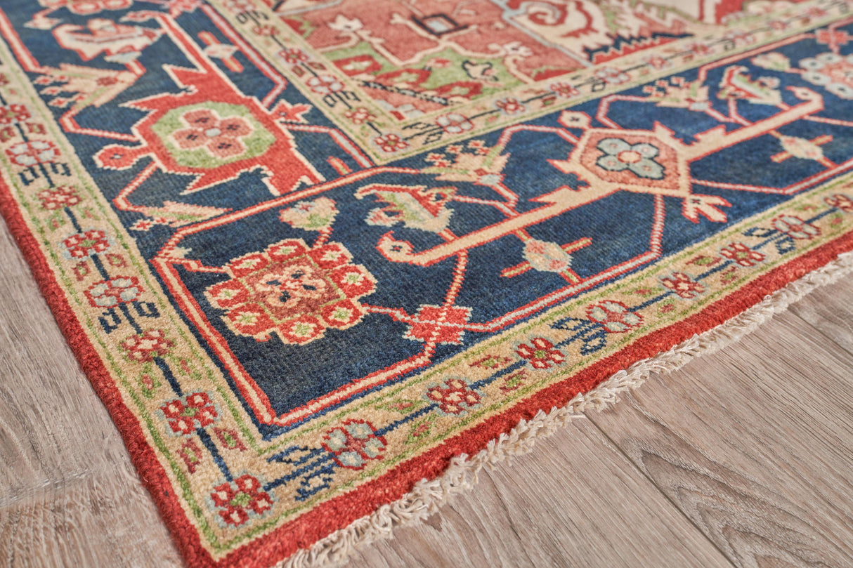 Exquisite Rugs Antique Weave Serapi Hand-knotted New Zealand Wool 7053 Red/Navy 10' x 14' Area Rug